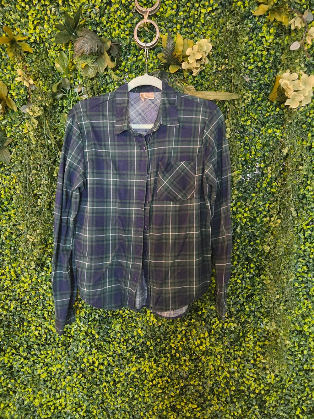 Blue & Green Plaid Women's Shirt, medium